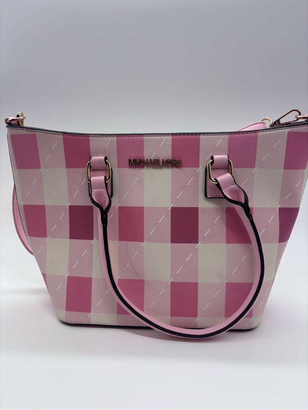 Michael Kors Pink and Cream Gingham Tote